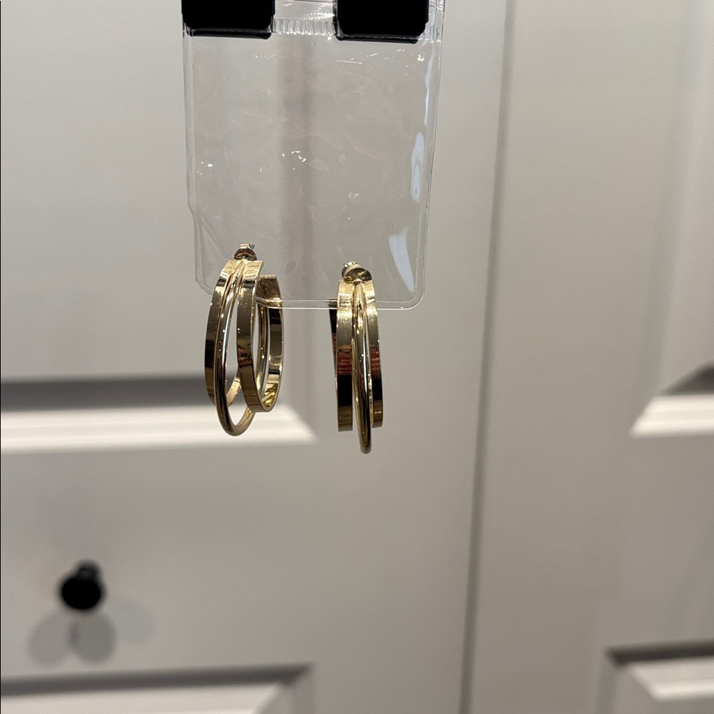 Banana Republic Factory Polished Gold Double Hoop Earrings